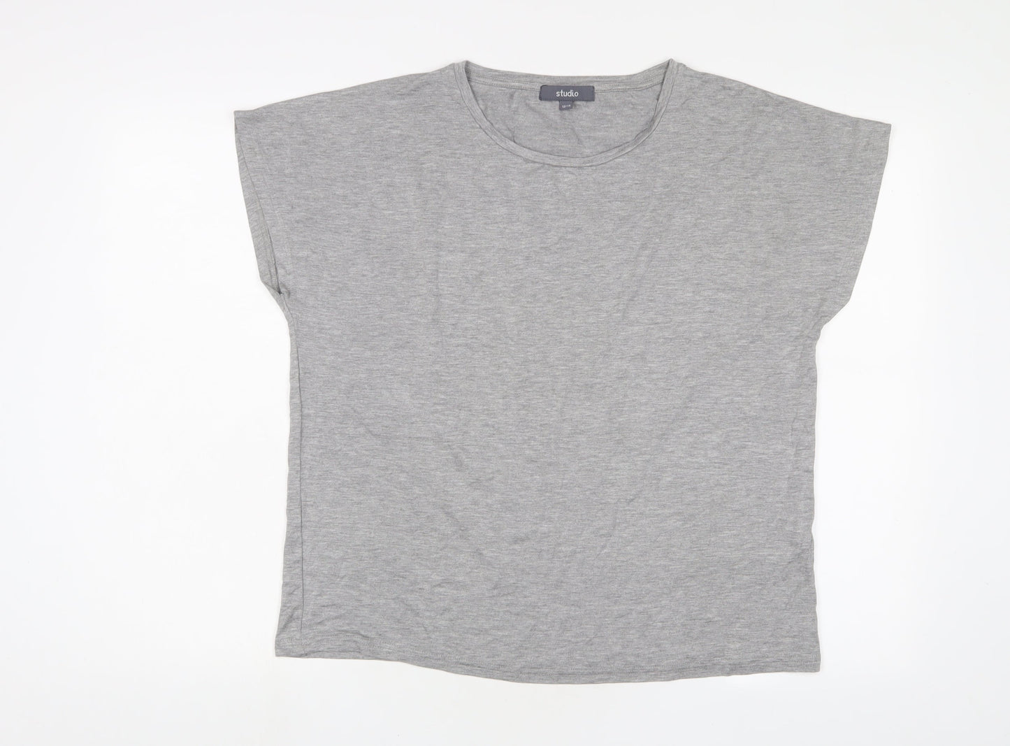 Studio Womens Grey Viscose Basic T-Shirt Size 12 Crew Neck