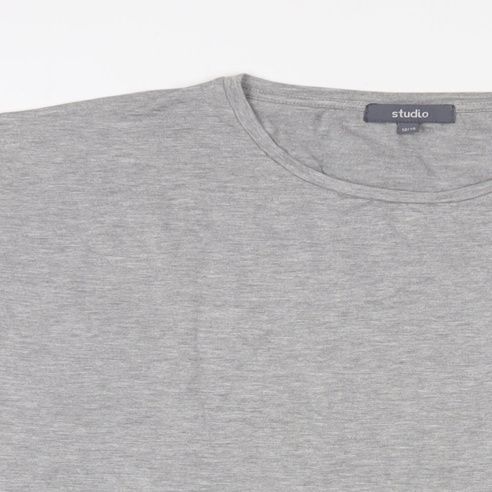 Studio Womens Grey Viscose Basic T-Shirt Size 12 Crew Neck