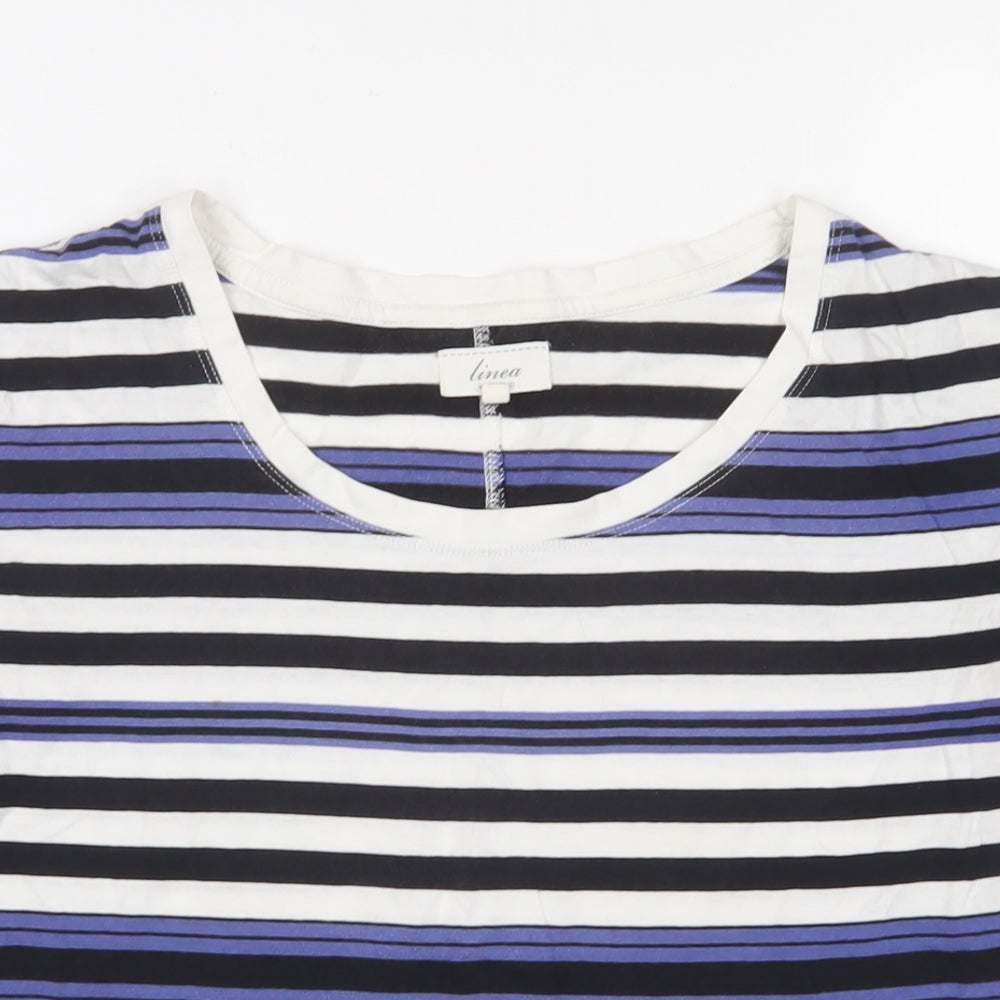Linea Womens Multicoloured Striped Cotton Basic T-Shirt Size S Scoop Neck