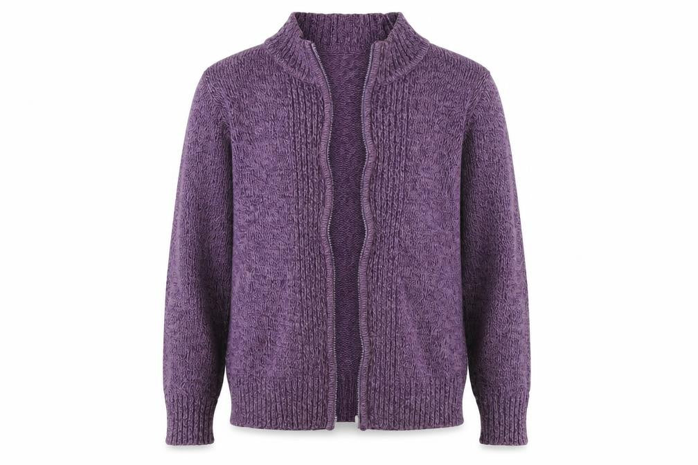 EWM Womens Purple Mock Neck Cotton Cardigan Jumper Size L - Logo
