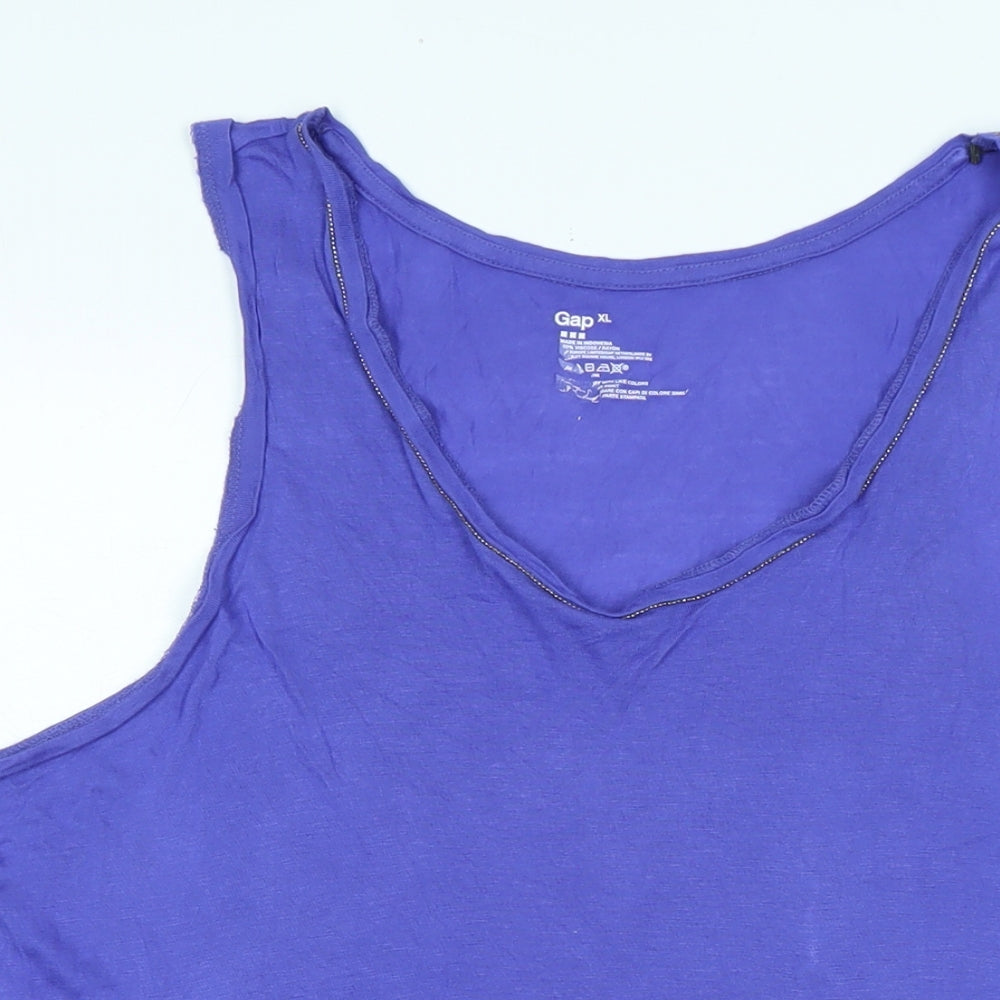 Gap Womens Purple Cotton Basic Tank Size XL Scoop Neck - Logo - Beaded detail