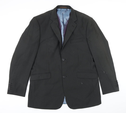 VOEUT Mens Grey Striped Polyester Jacket Blazer Size 46 Regular