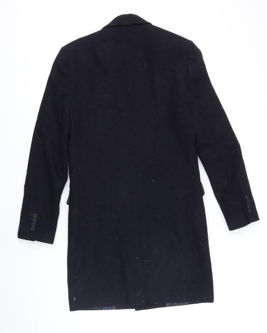 Burton Mens Blue Overcoat Coat Size XS Button
