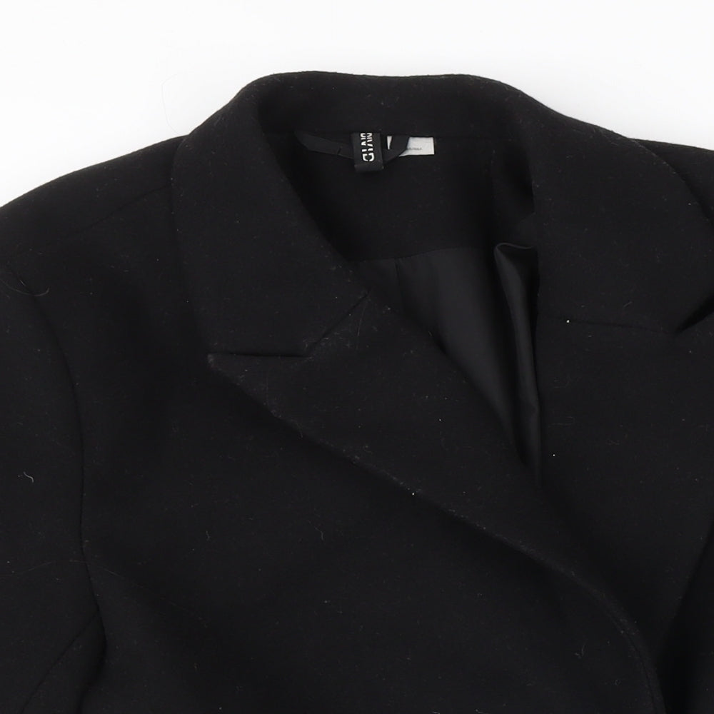 H&M Womens Black Herringbone Jacket Coat Size S Button