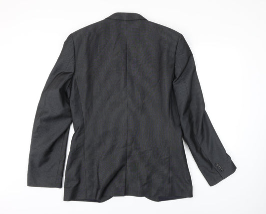 NEXT Mens Grey Striped Polyester Jacket Blazer Size 40 Regular