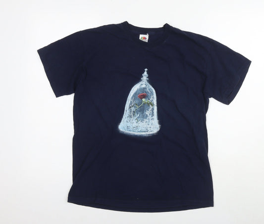 Disney Womens Blue Cotton Basic T-Shirt Size M Round Neck - The Beauty and the Beast