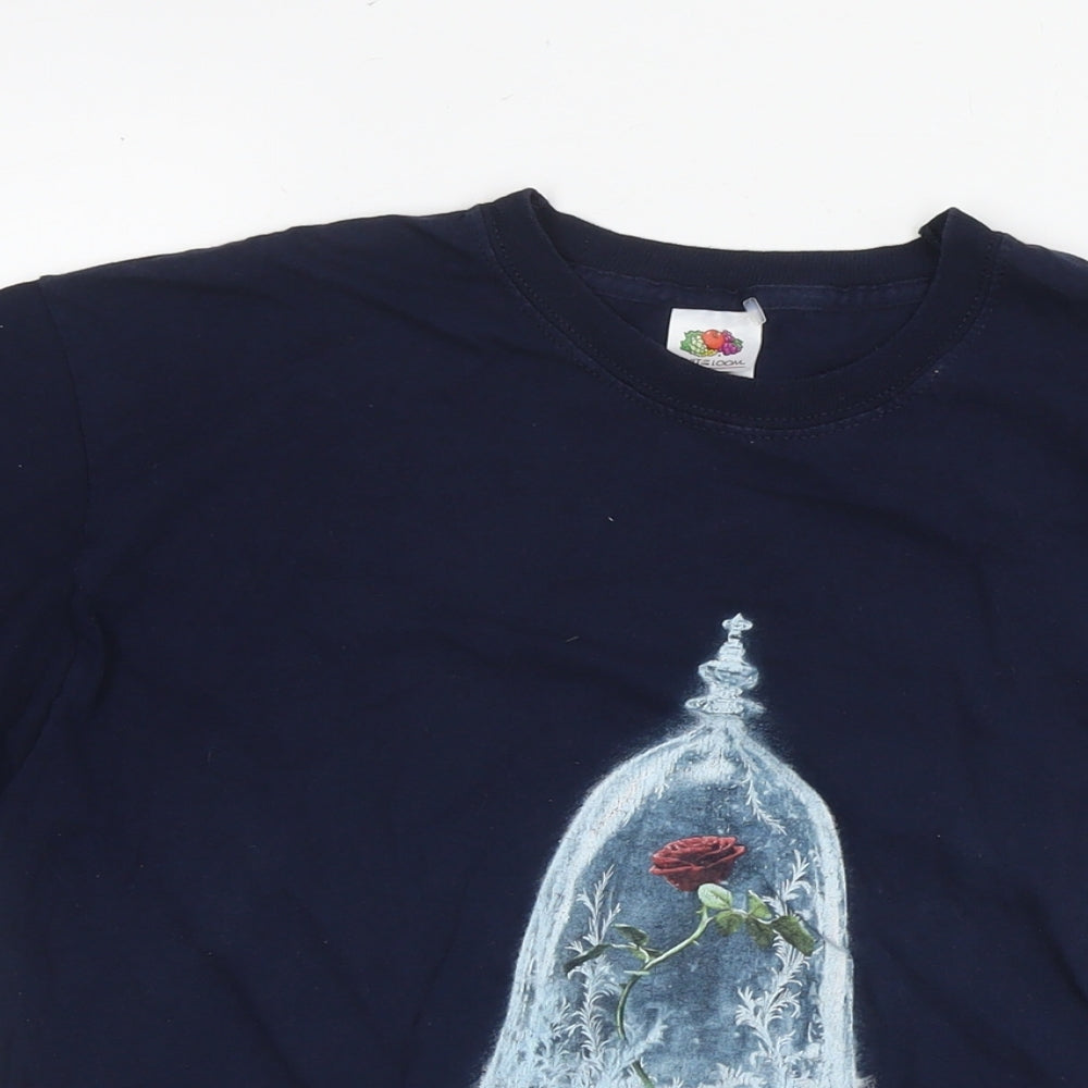 Disney Womens Blue Cotton Basic T-Shirt Size M Round Neck - The Beauty and the Beast