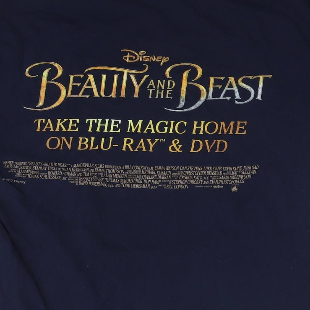 Disney Womens Blue Cotton Basic T-Shirt Size M Round Neck - The Beauty and the Beast