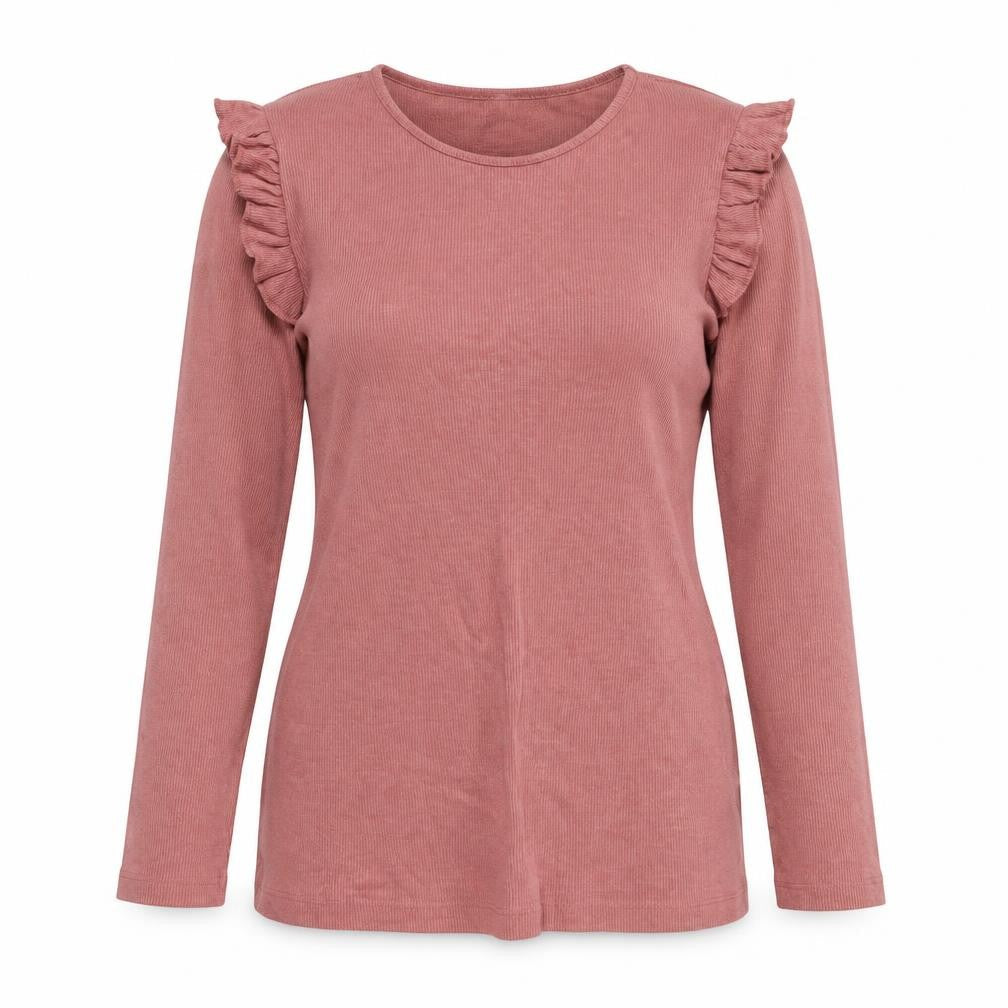 Front view of Red Herring women’s beige cotton basic blouse, size UK 14, round neck