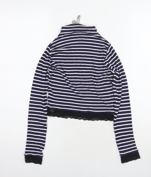 ASOS Womens Blue Striped Viscose Jersey T-Shirt Size 6 Round Neck