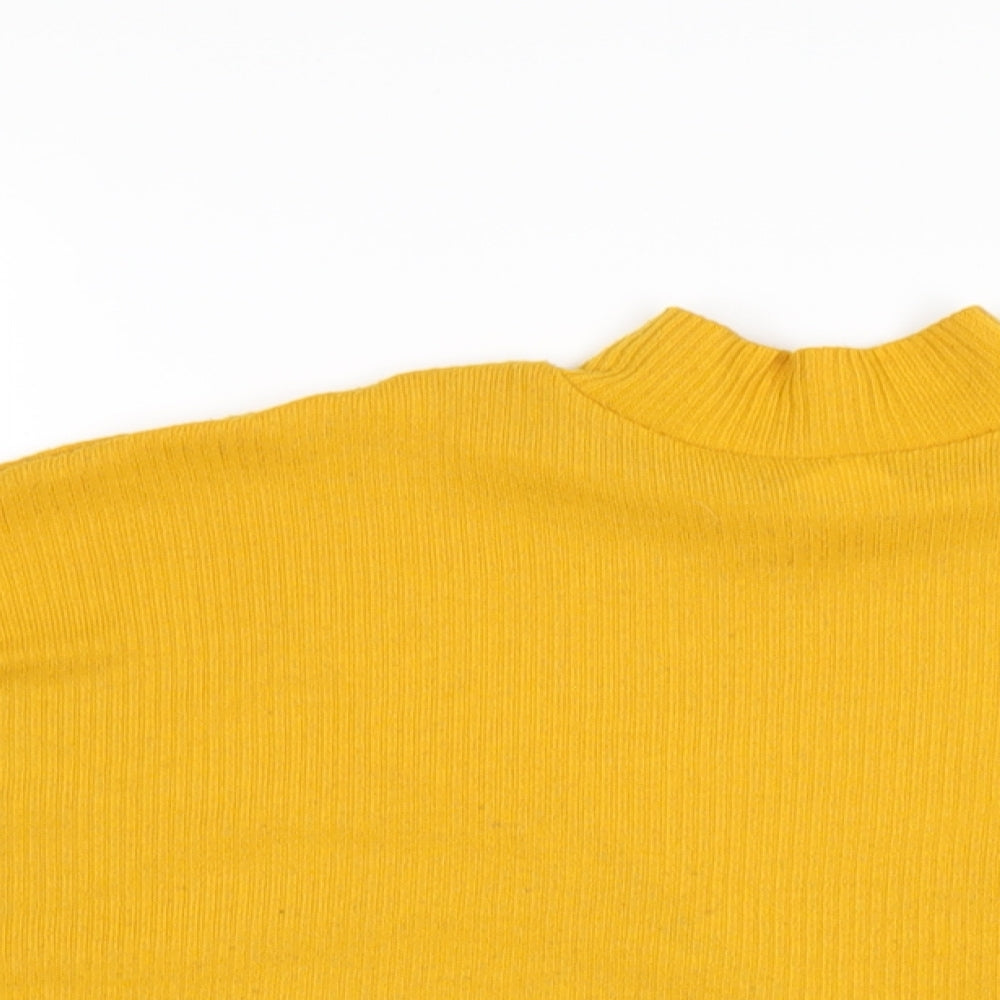 H&M Womens Yellow Polyester Basic T-Shirt Size XS Mock Neck