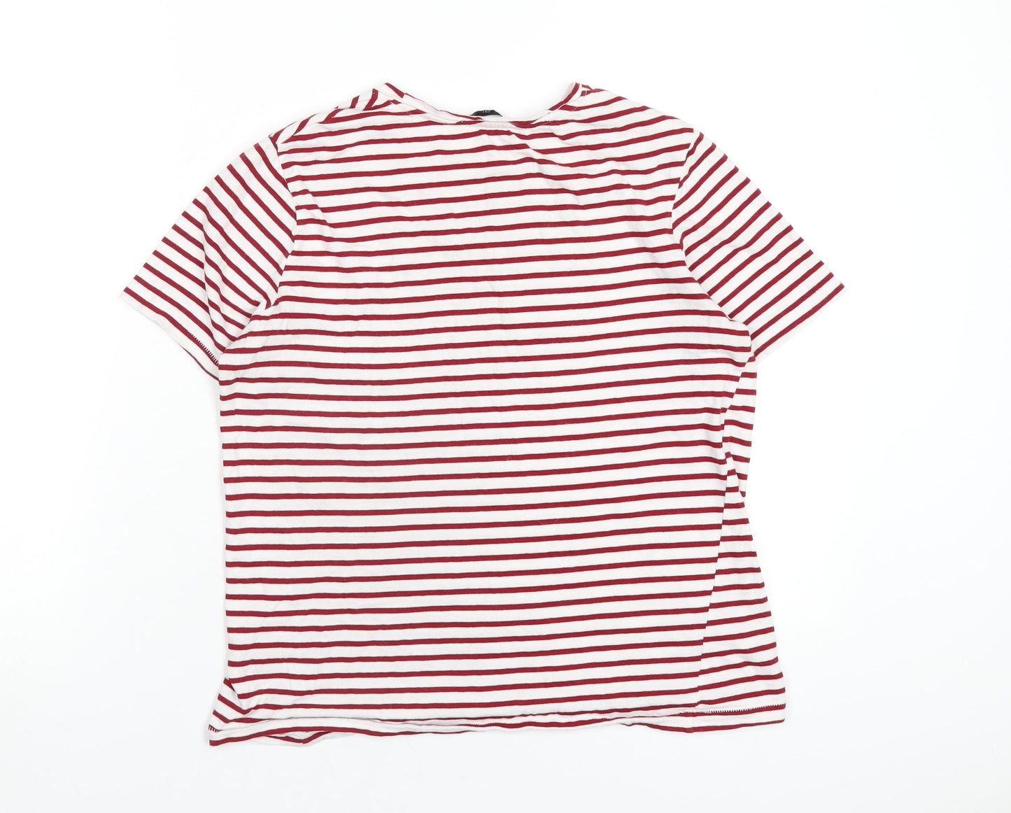 Zara Womens Red Striped Cotton Basic T-Shirt Size M Round Neck