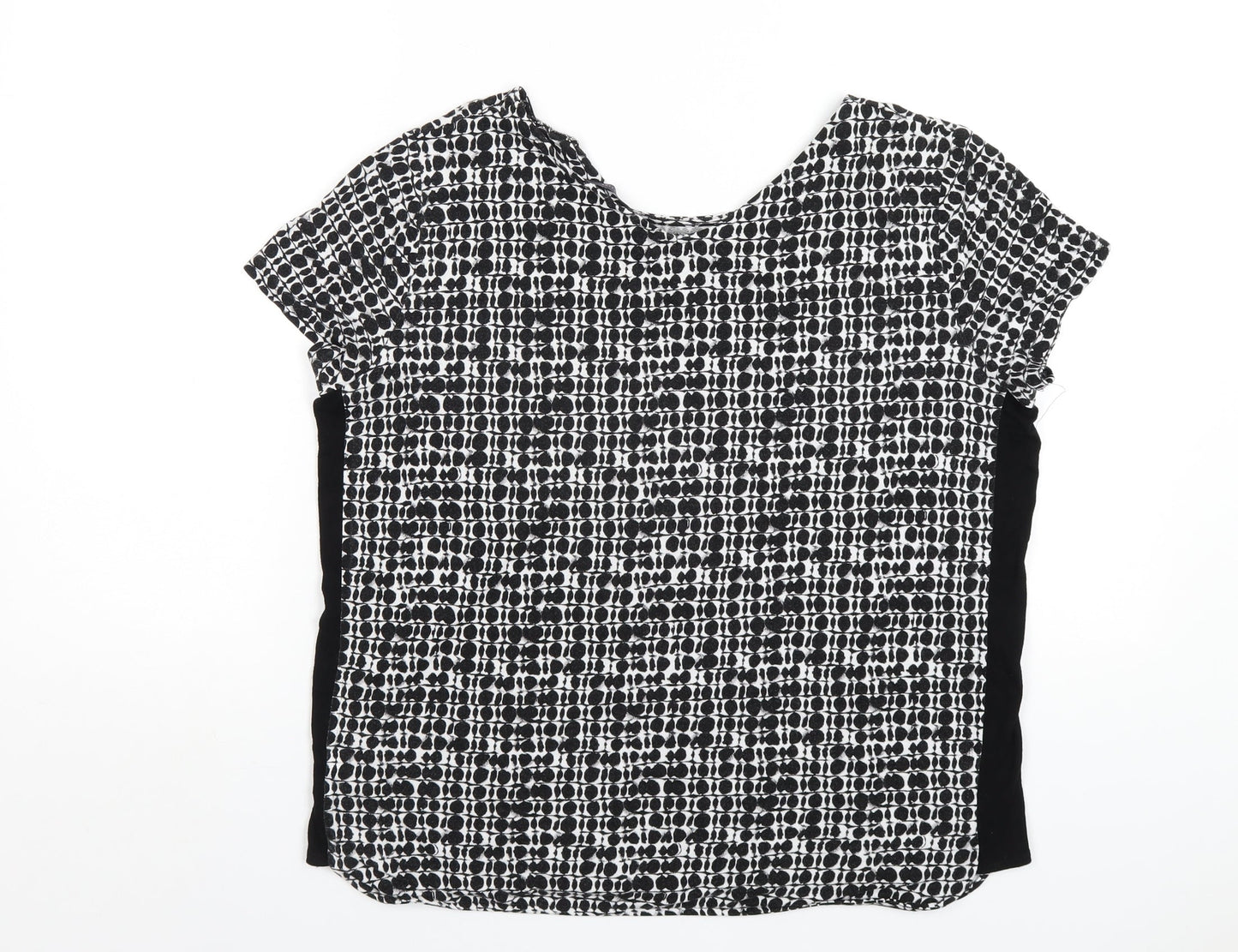 Marks and Spencer Womens Black Geometric Viscose Basic T-Shirt Size 12 Round Neck