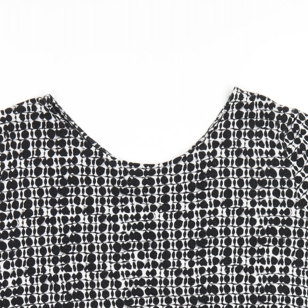 Marks and Spencer Womens Black Geometric Viscose Basic T-Shirt Size 12 Round Neck