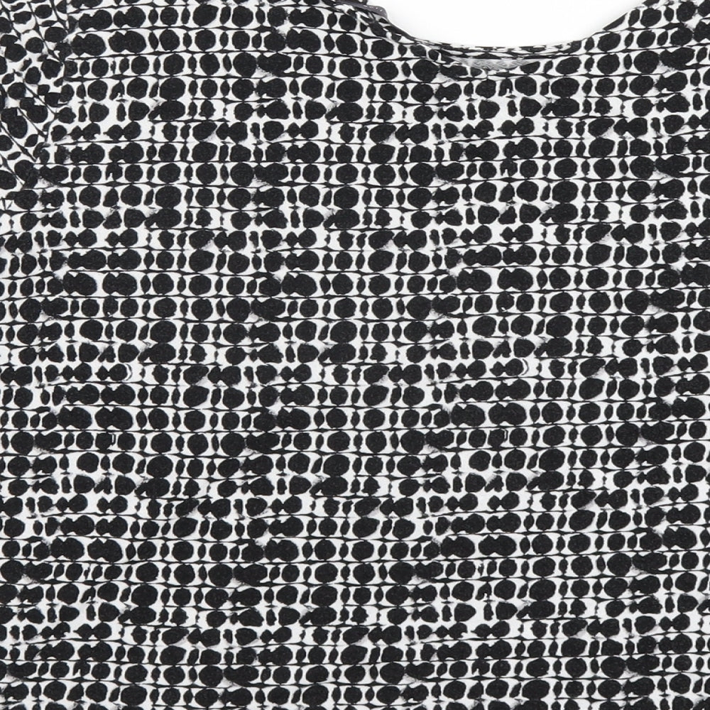 Marks and Spencer Womens Black Geometric Viscose Basic T-Shirt Size 12 Round Neck