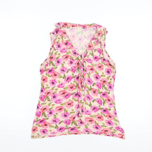 Lakeland Womens Multicoloured Floral Viscose Basic T-Shirt Size 14 V-Neck
