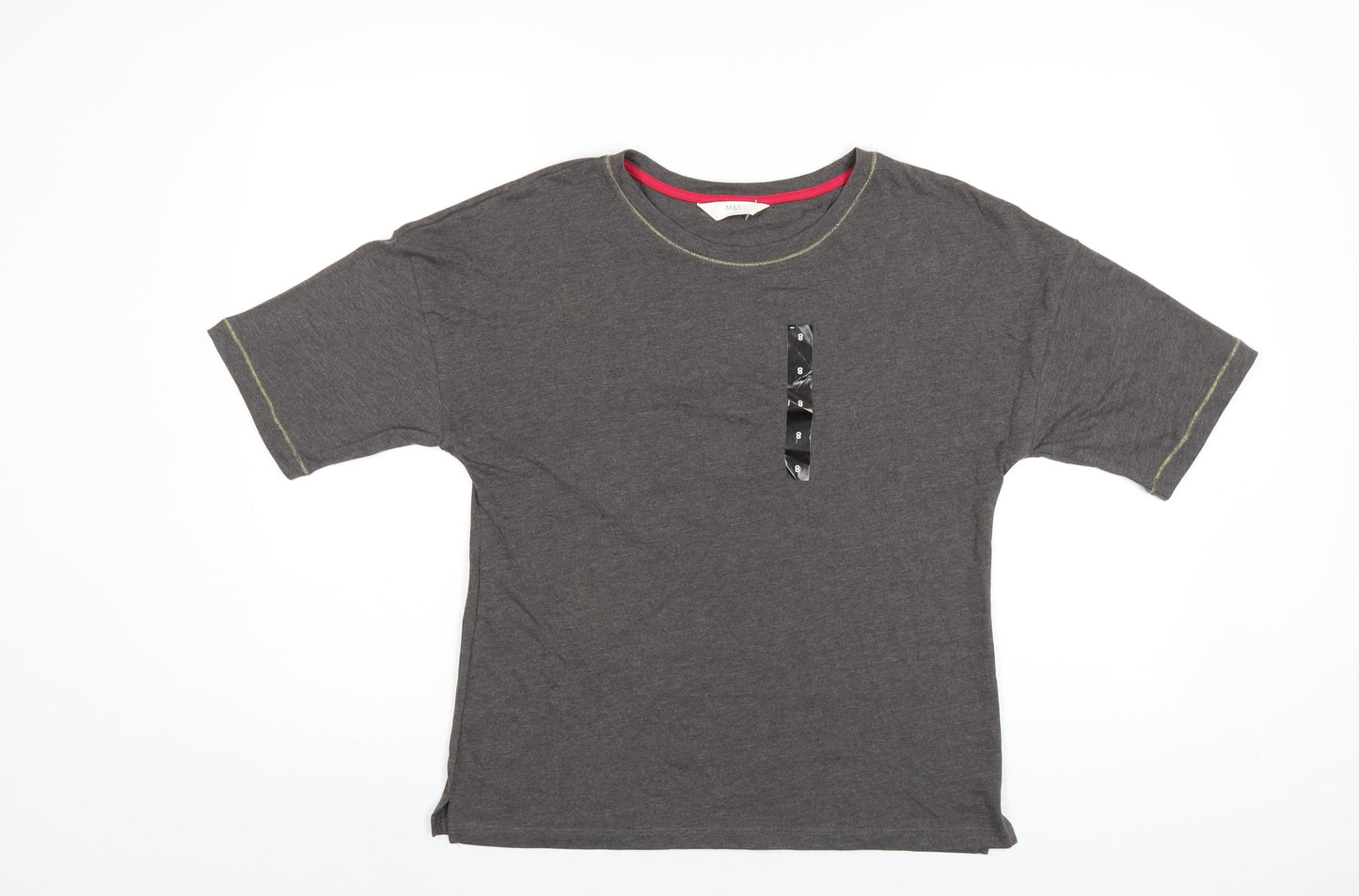 Marks and Spencer Womens Grey Solid Cotton Top Pyjama Top Size 8