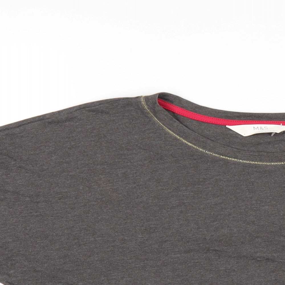 Marks and Spencer Womens Grey Solid Cotton Top Pyjama Top Size 8