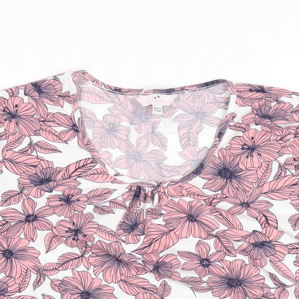 Julipa Womens Pink Floral Polyester Basic T-Shirt Size 18 Round Neck