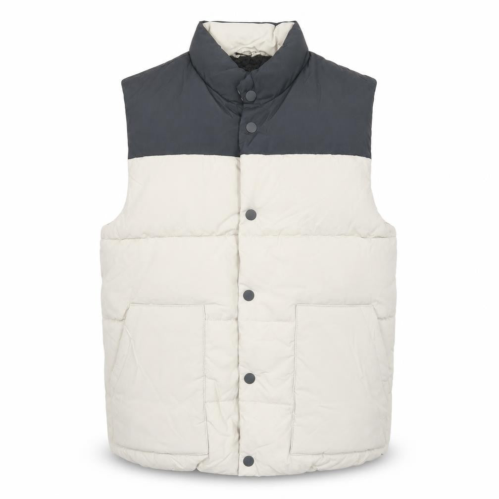 Front view of Marks & Spencer boys’ beige quilted waistcoat, size 11-12, years snap