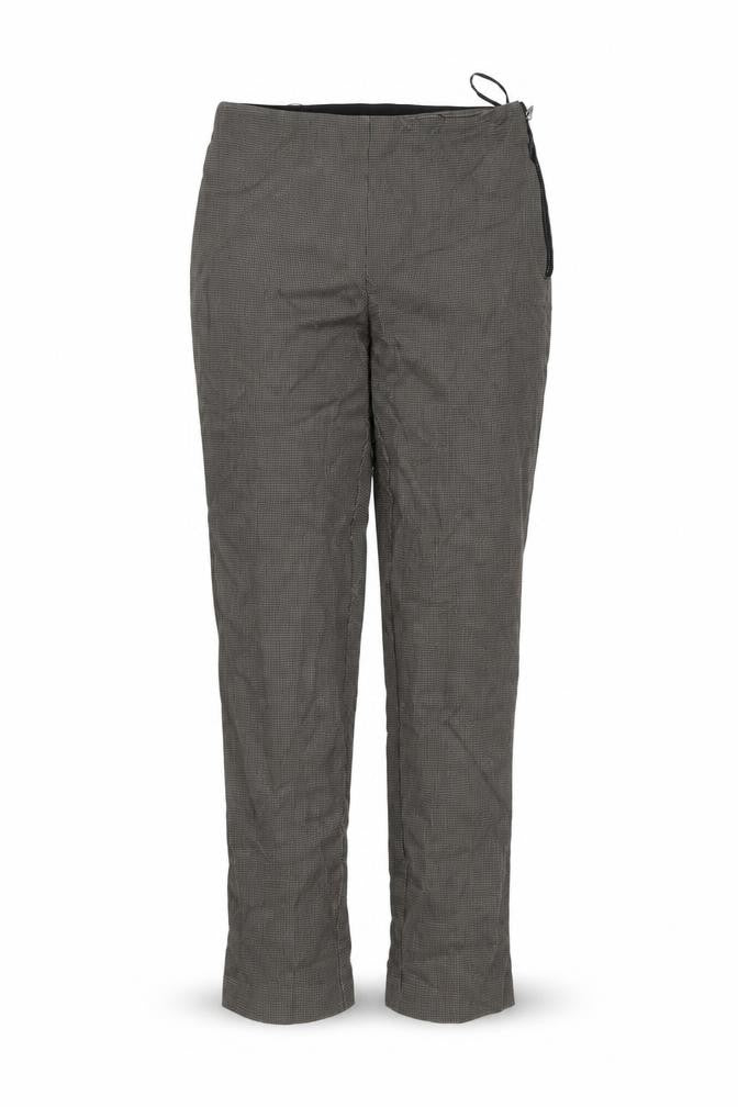 Front view of French Connection women’s beige geometric cotton trousers, size UK 8, 26-inch leg regular zip