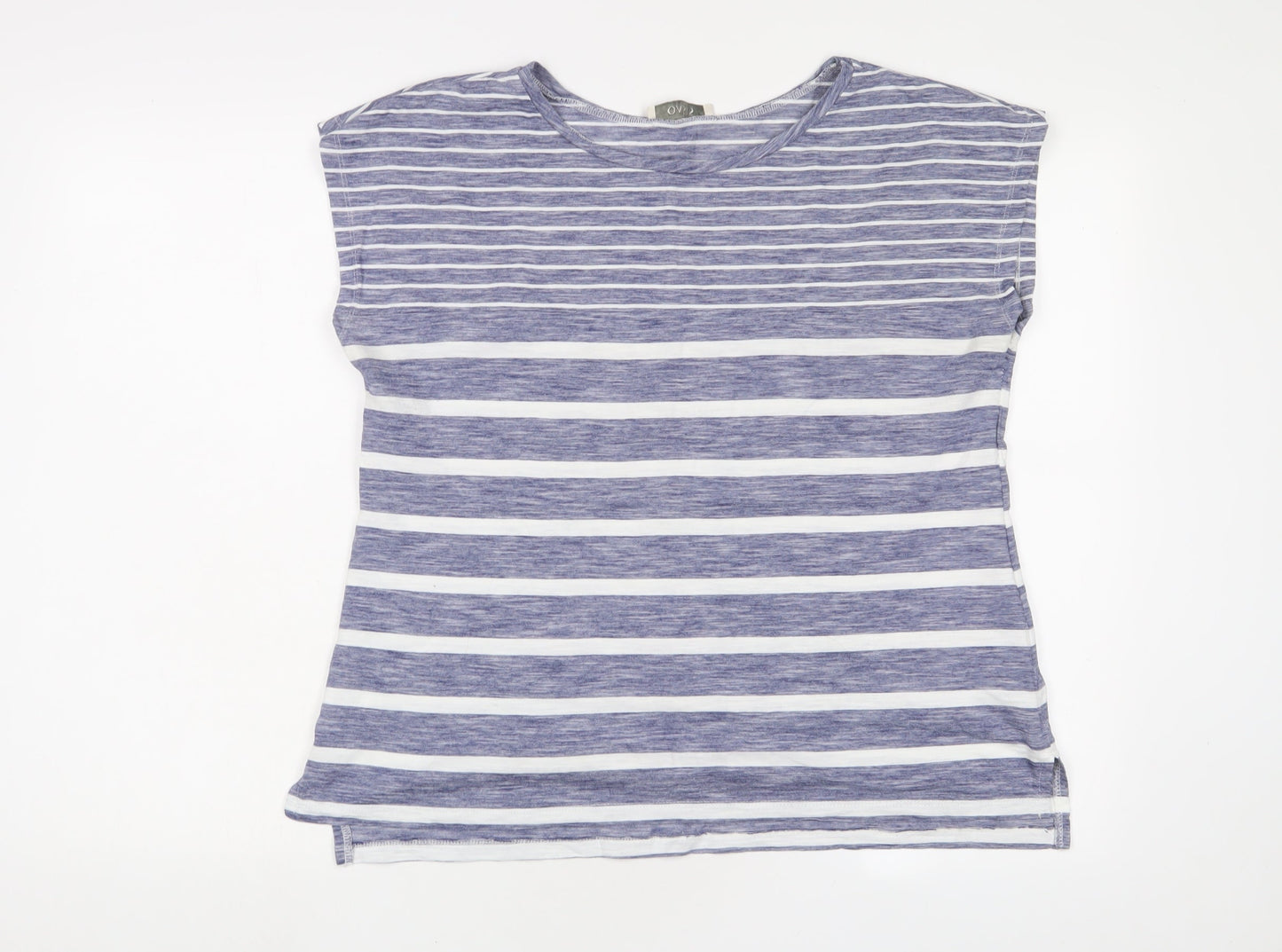 Oasis Womens Blue Striped Cotton Basic T-Shirt Size L Boat Neck