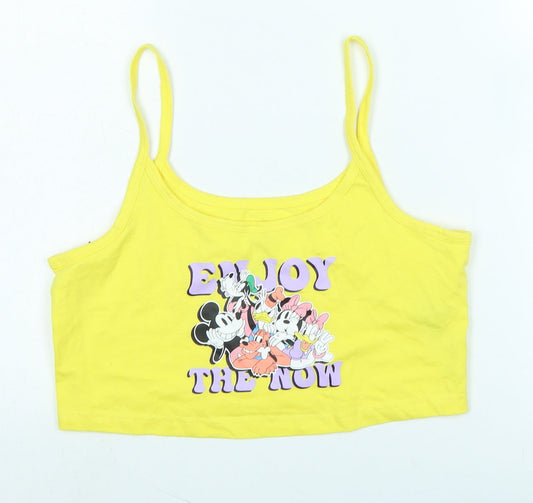 Disney Womens Yellow Cotton Camisole Tank Size S Square Neck - Logo - Enjoy the now