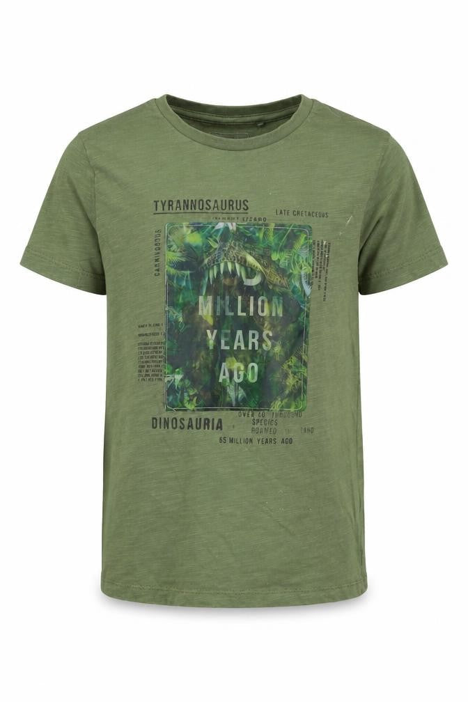Next Boys Green Cotton Basic T-Shirt Size 8 Years Crew Neck - Logo - Tyrannosaurus