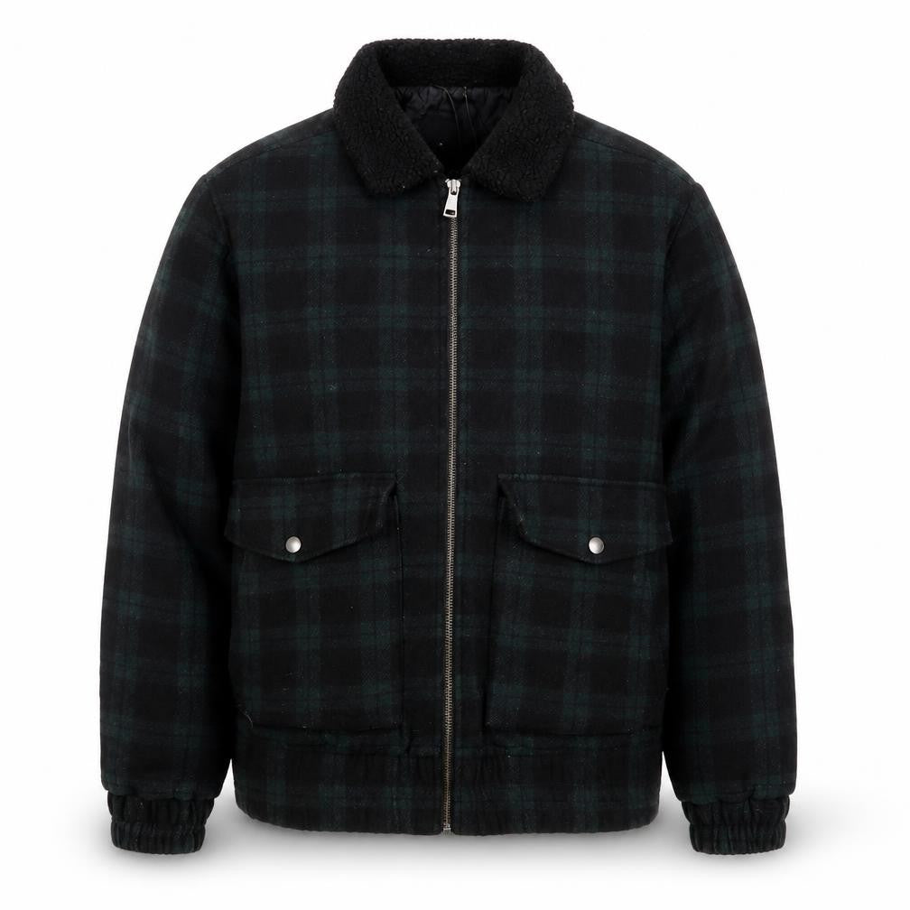 New Look Mens Green Check Jacket Coat Size M Zip