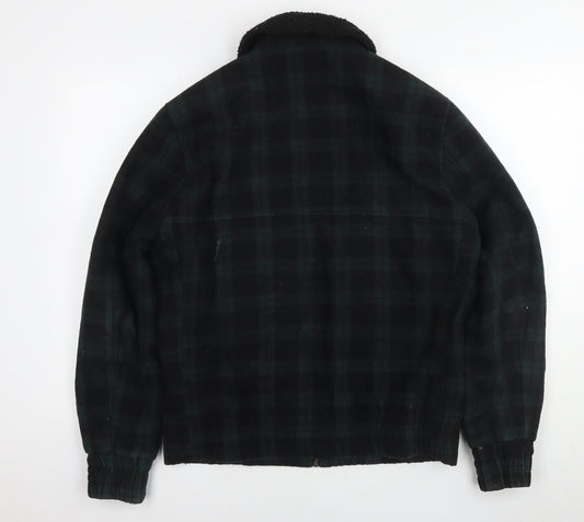 New Look Mens Green Check Jacket Coat Size M Zip