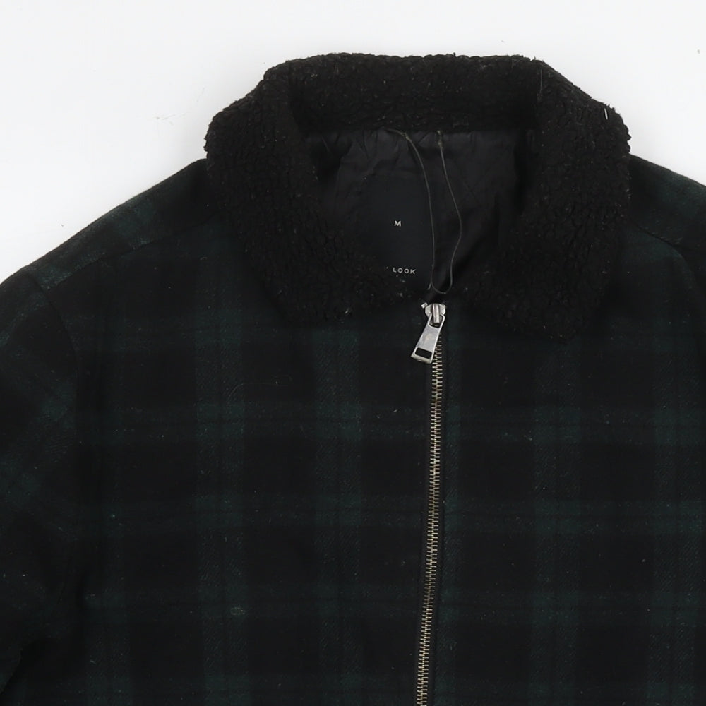 New Look Mens Green Check Jacket Coat Size M Zip
