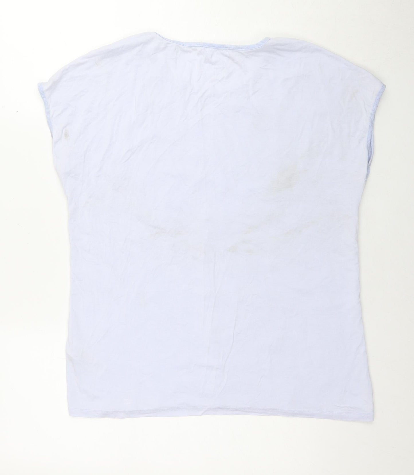 Per Una Womens Blue Striped Viscose Basic T-Shirt Size 12 Round Neck