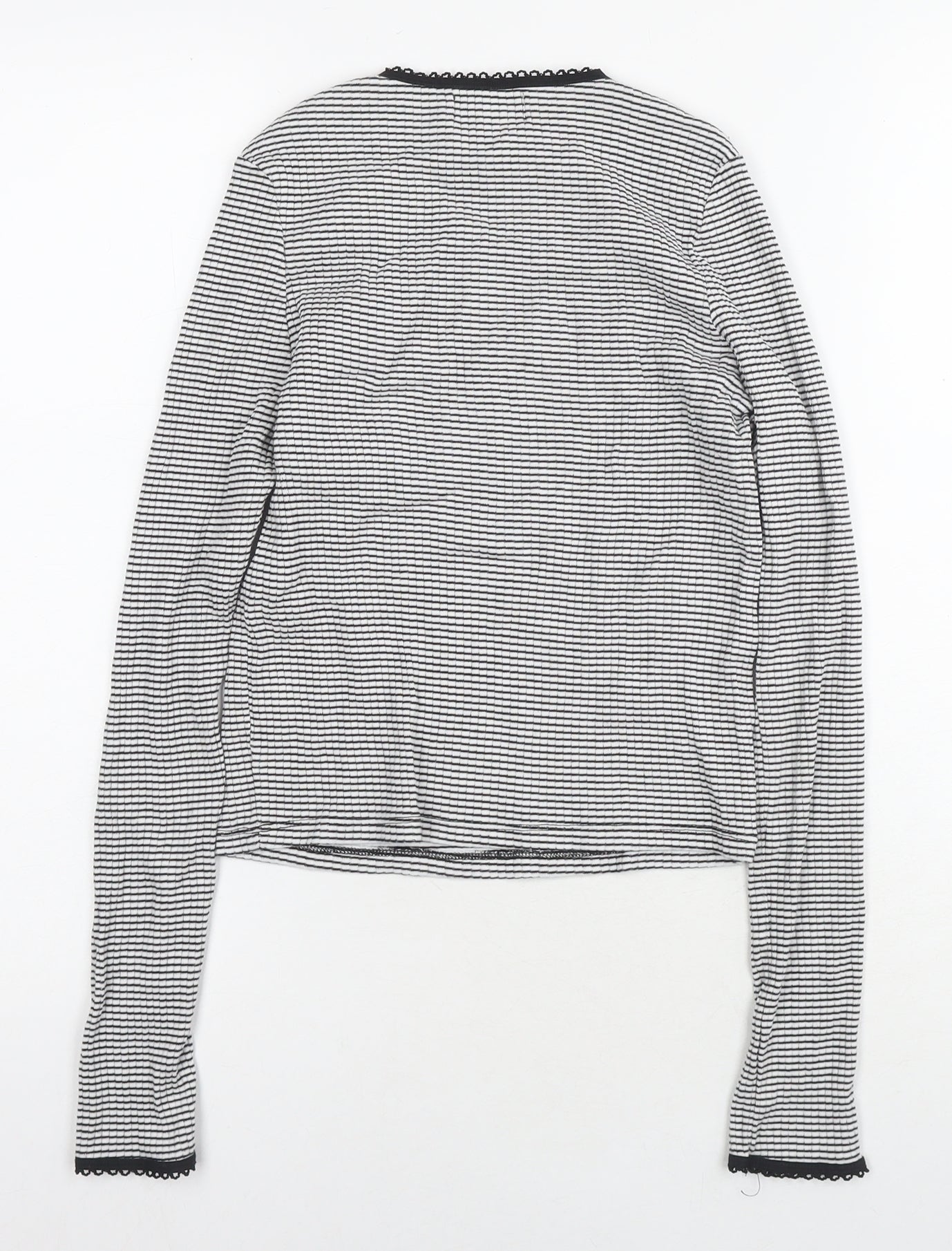 Topshop Womens Black Striped Cotton Basic Blouse Size 12 Round Neck - Fall in love