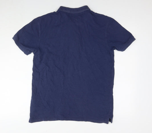 Zara Mens Blue Cotton Polo Size L Collared Pullover