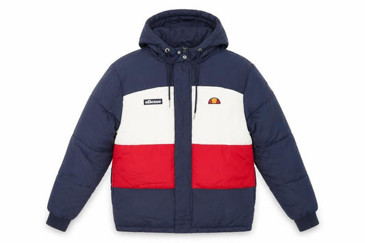 Front view of Ellesse men’s blue puffer jacket jacket, size S, zip - logo hooded
