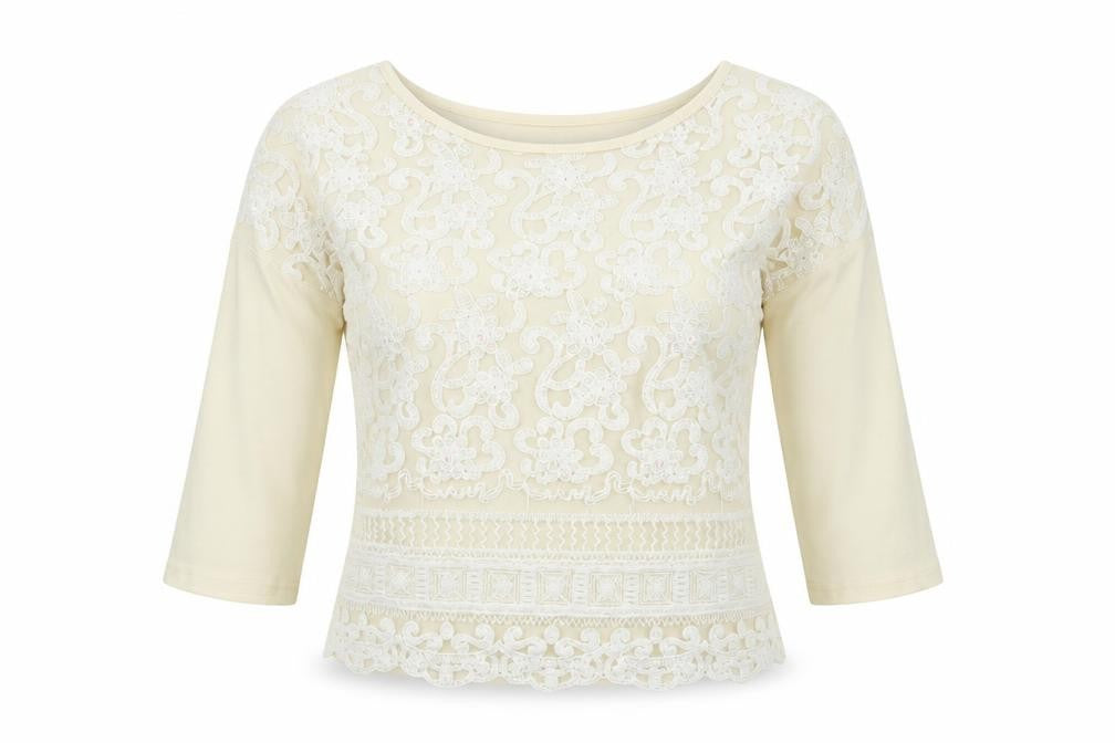 Next Womens Ivory Cotton Basic Blouse Size 6 Boat Neck - Lace Front Detail
