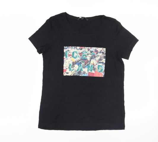 VERO MODA Womens Black Cotton Basic T-Shirt Size M Round Neck - Iceland