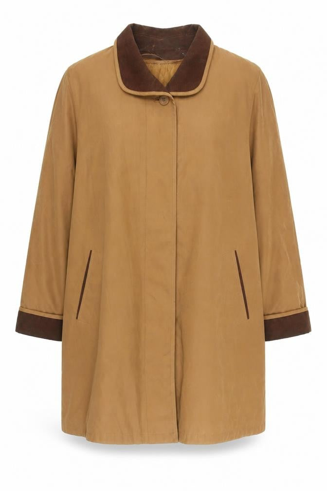 Front view of C&A women’s brown overcoat coat, size UK 14, button