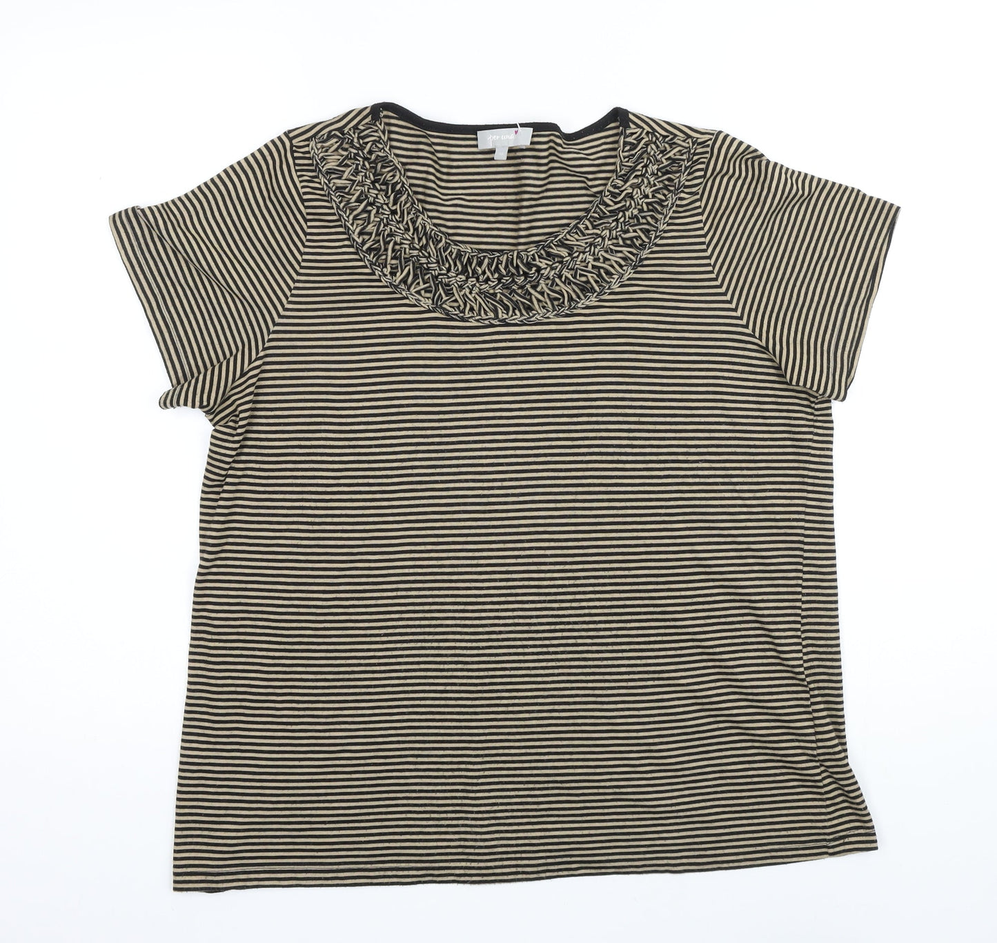 Per Una Womens Black Striped Polyester Basic T-Shirt Size 18 Scoop Neck