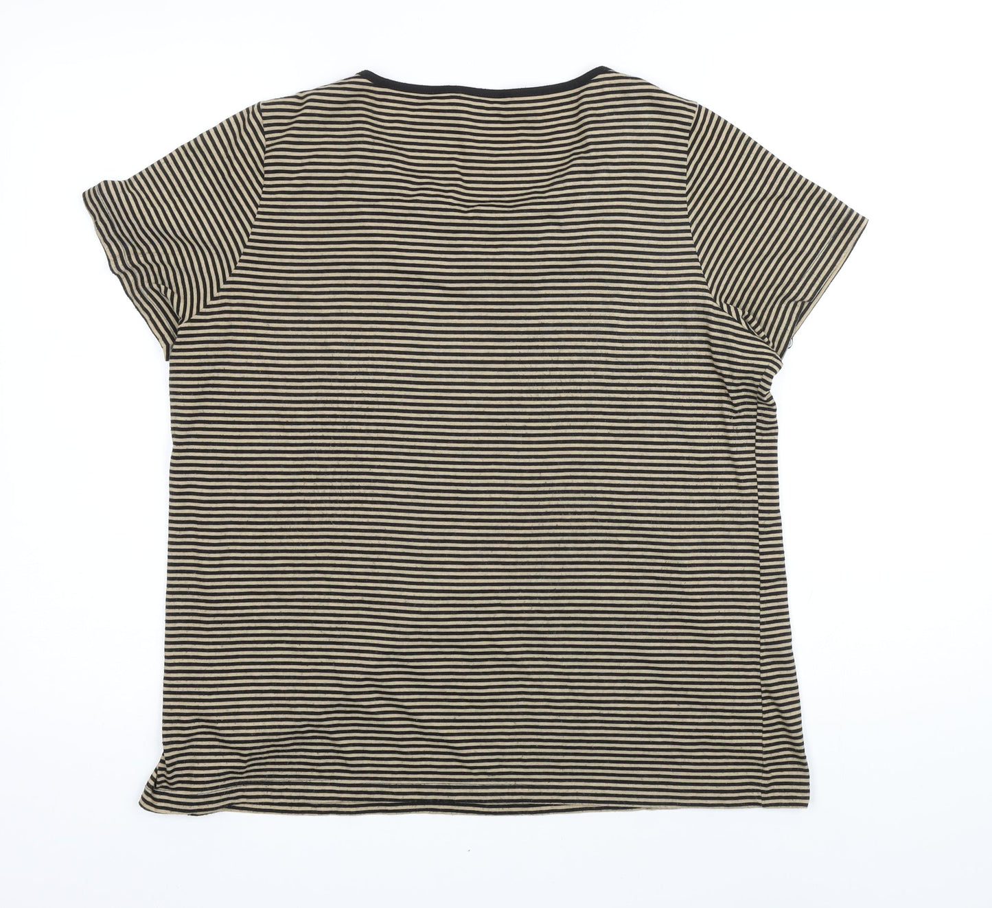 Per Una Womens Black Striped Polyester Basic T-Shirt Size 18 Scoop Neck