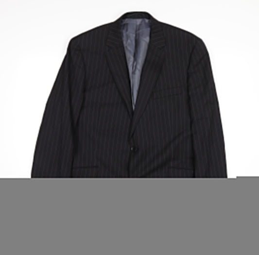 French Connection Mens Black Striped Wool Jacket Blazer Size 42 Regular