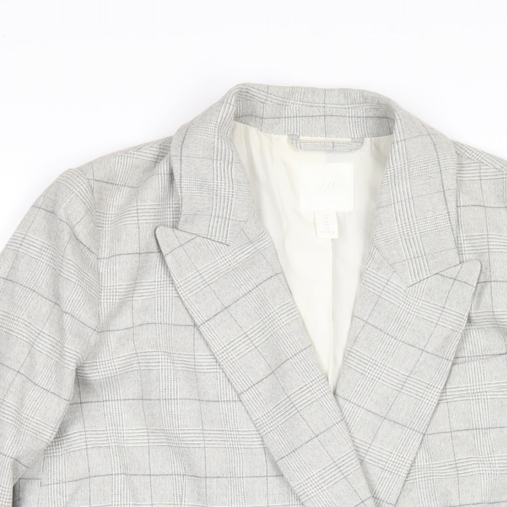 H&M Mens Grey Plaid Polyester Jacket Blazer Size XS Regular