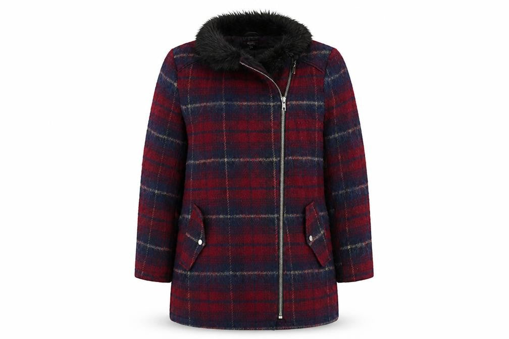 Therapy Womens Red Plaid Overcoat Coat Size 18 Zip