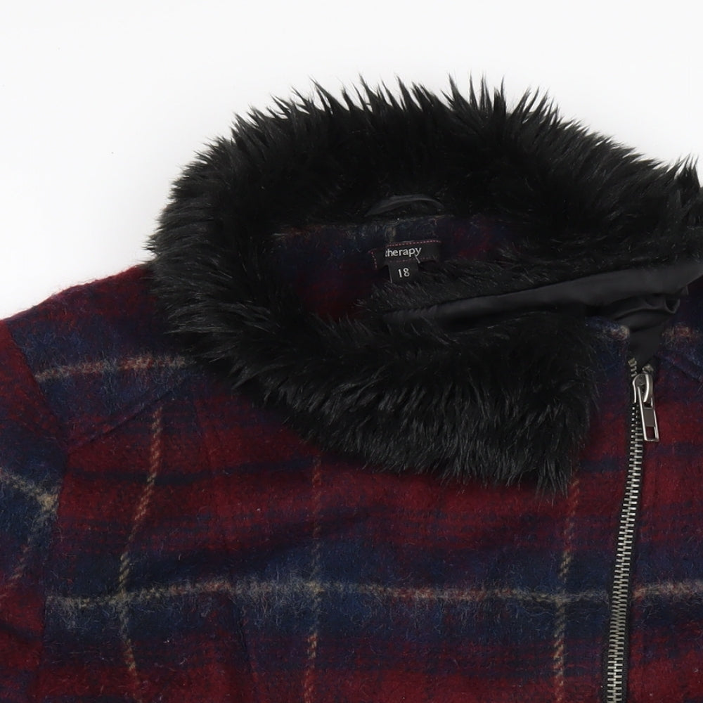 Therapy Womens Red Plaid Overcoat Coat Size 18 Zip