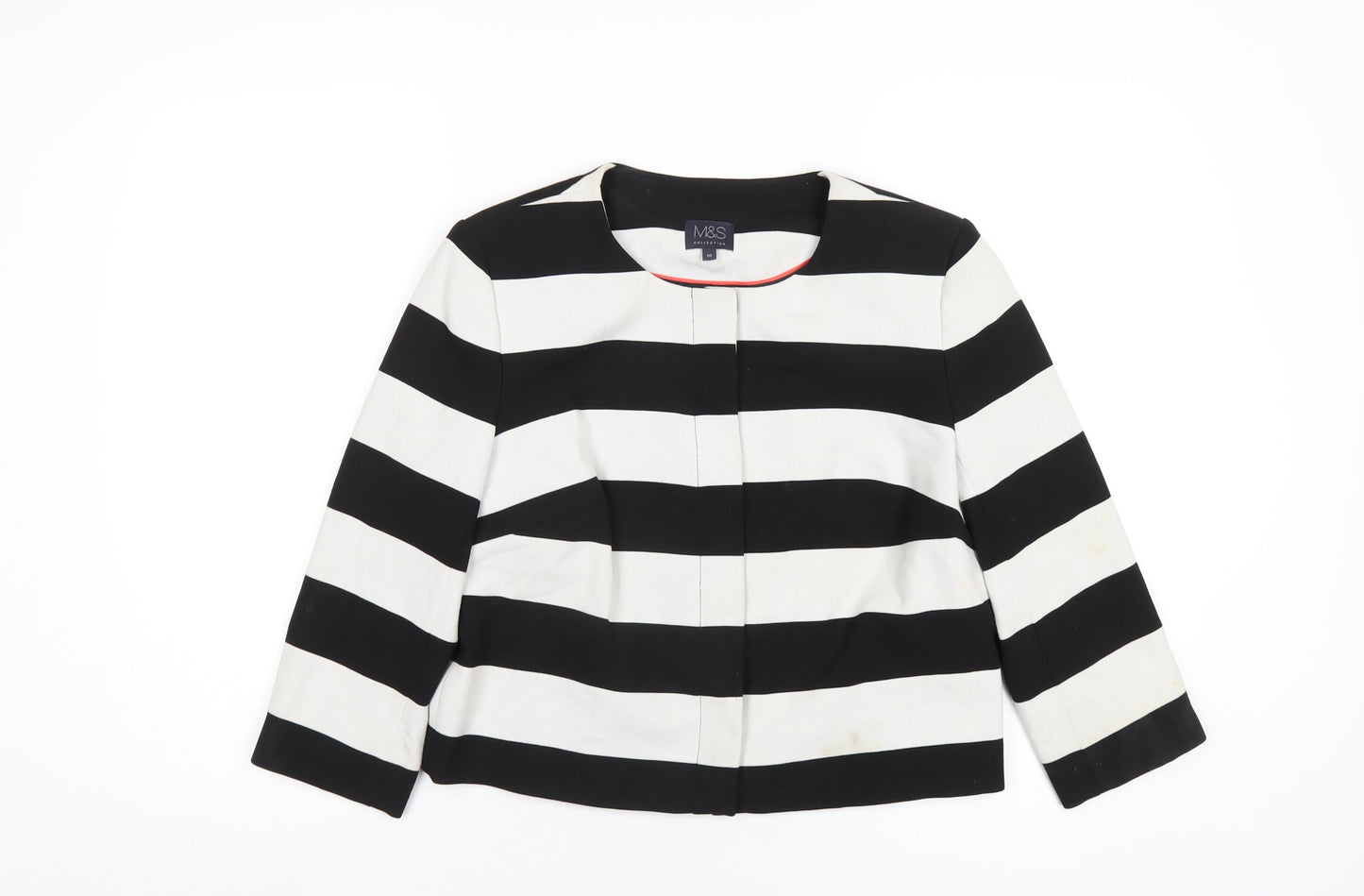 Marks and Spencer Womens Black Striped Jacket Size 10 Snap