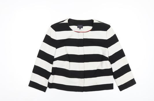 Marks and Spencer Womens Black Striped Jacket Size 10 Snap