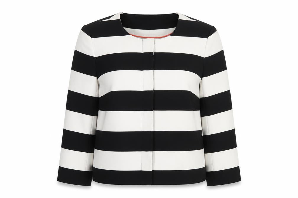 Marks & Spencer Womens Black Striped Jacket Size 10 Snap