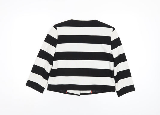 Marks and Spencer Womens Black Striped Jacket Size 10 Snap