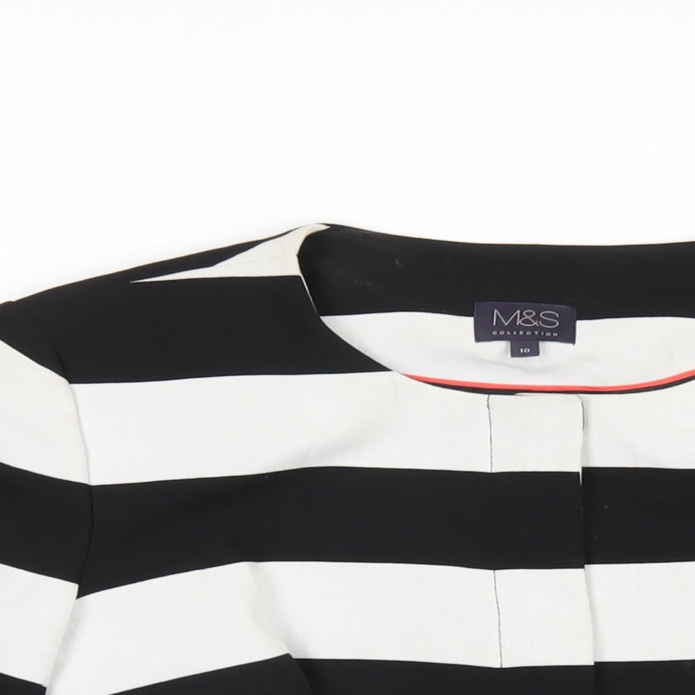 Marks and Spencer Womens Black Striped Jacket Size 10 Snap