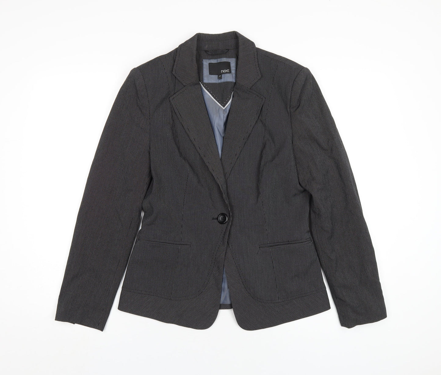 NEXT Womens Black Striped Polyester Jacket Blazer Size 10